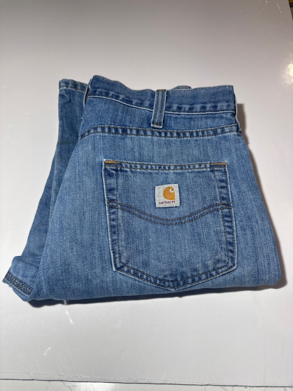 Carhartt Light Blue Denim Jeans with Back Pocket Logo Relaxed Work Men’s Pant